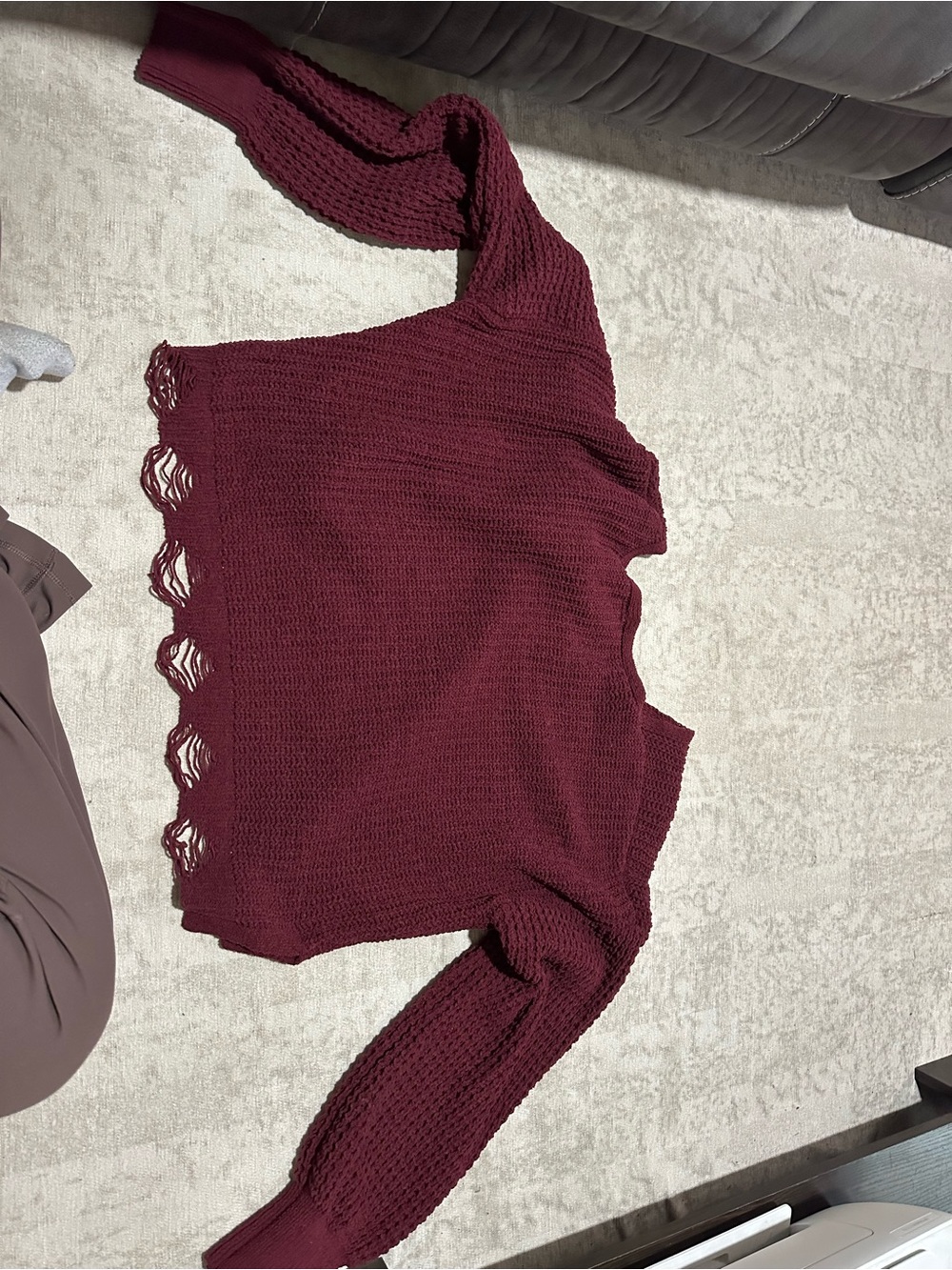 Rue21 Burgundy Cropped Fringe Knit Sweater - Picture 3 of 3